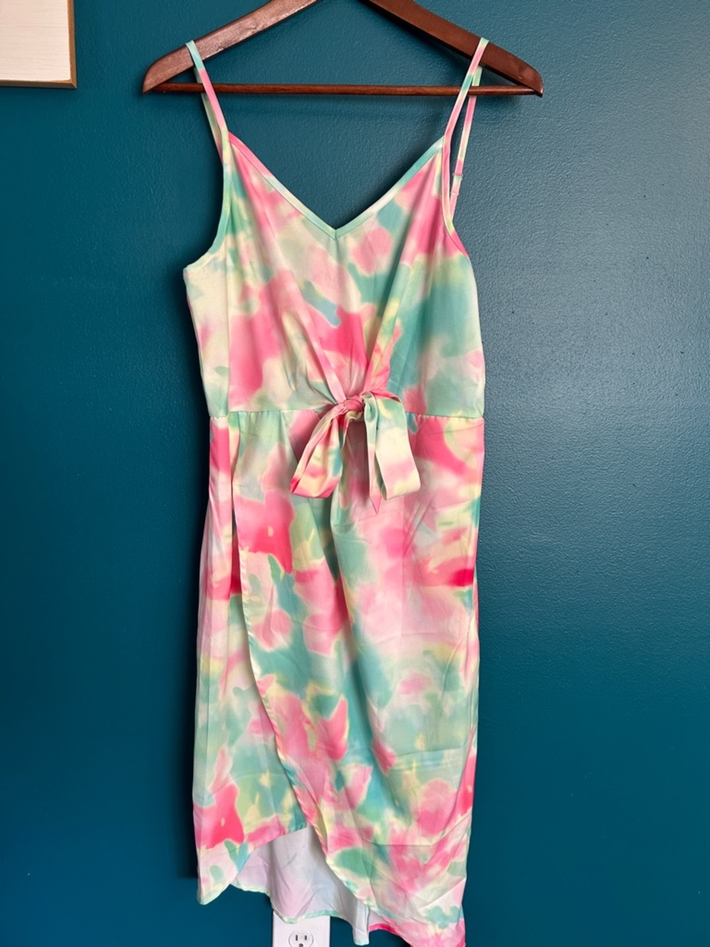 SHEIN Pink, Aqua & Mint Tie-Front Spaghetti Strap Midi Dress